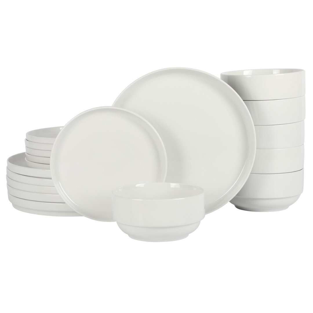 Gibson Home Rothernberg Stackable 18 Piece, Service for 6, White Porcelain Plates and Bowls Set Gibson Home