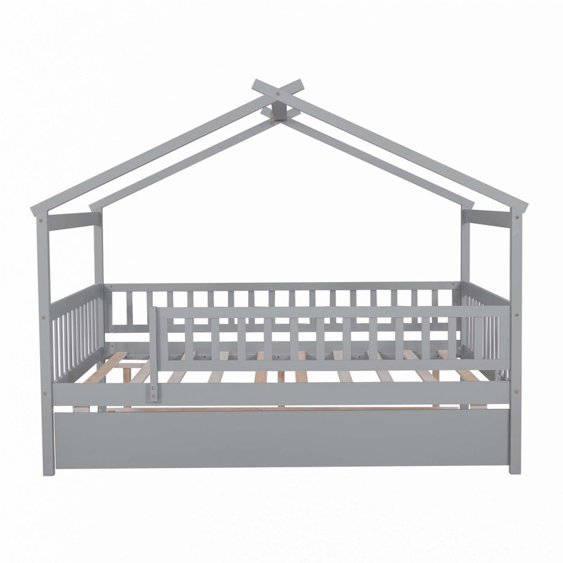 Lit en bois avec lit gigogne simple, Gris, Full