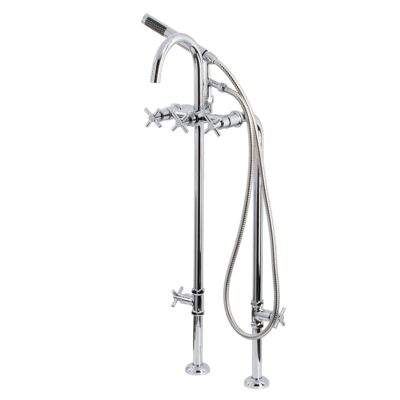 Kingston Brass Concord Freestanding Tub Faucet with Supply Line and Stop Valve, Polished Chrome, Cross