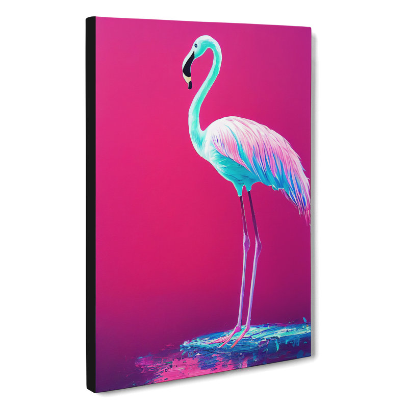 Neon Flamingo - Wall Art, 50cm H x 35cm W x 3cm D, Wrapped Canvas