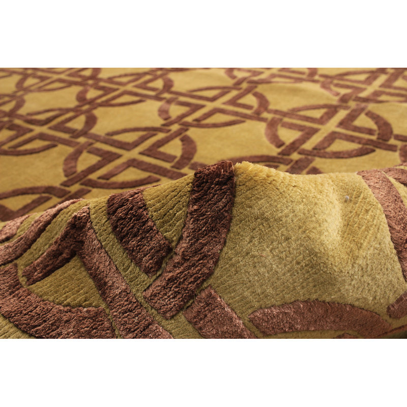 Tapis en laine/soie bourgogne/kaki okean à la main noué la, Rectangle 5 pi 8 po x 8 pi 4 po