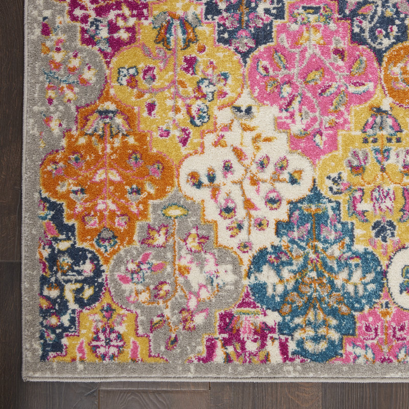 Floral Bliss Blue and Pink 8' x 10' Easy-Care Synthetic Area Rug