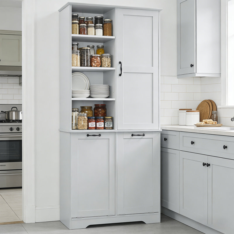 Armoire de cuisine avec armoire inclinable, tablette réglable, style autoportant, Gris