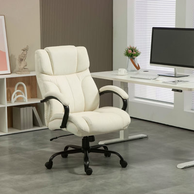 Grand et grand fauteuil de bureau de 500 lb avec siège large, fauteuil de direction pour ordinateur avec hauteur réglable, roues pivotantes et finition en lin