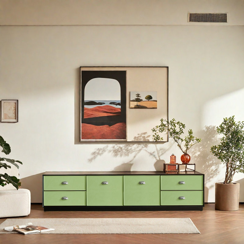 Dopamine Solid Wood TV Stand, Green/Black