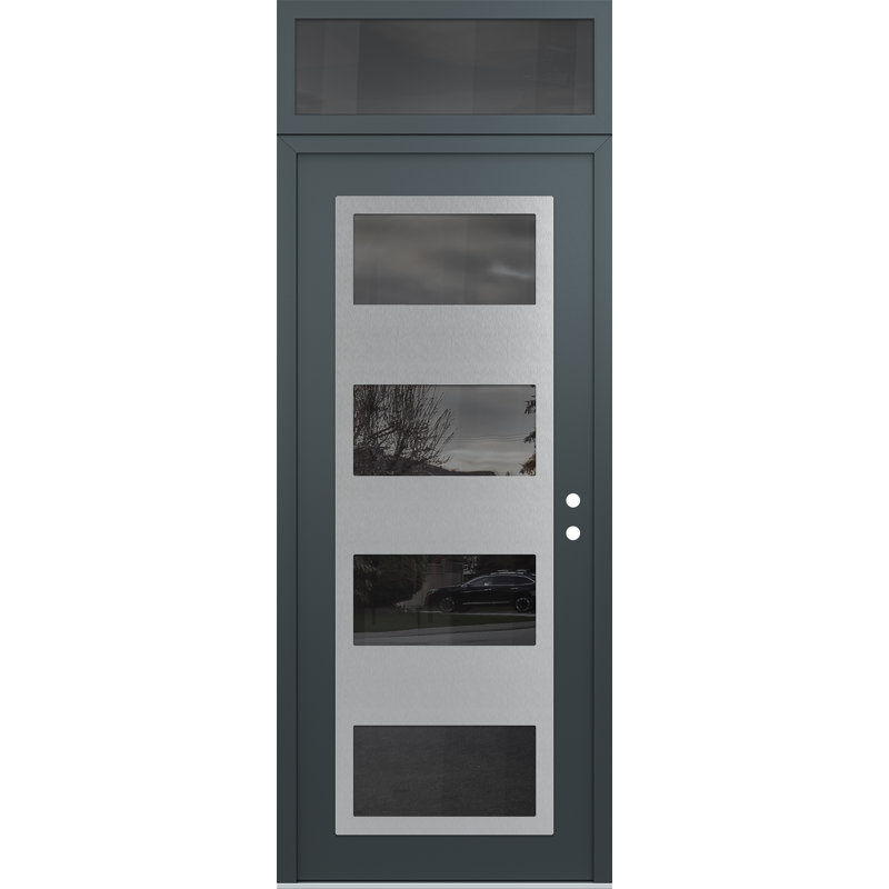 Porte d'entrée avant pré-suspendue à panneau arrière en acier argenté anthracite / anthracite avec panneau C2, Gauche