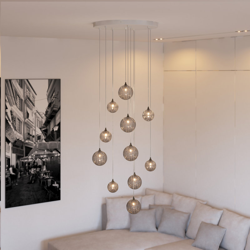 Lustre suspendu en verre Vine 11, 120", Nickel satiné