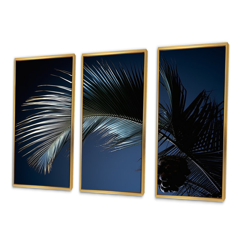 Ensemble de salon mural Palm Leaf Jungle Calm - Palmiers et palmiers, Cadre flottant doré, H 28 po x l 36 po x P 1 po