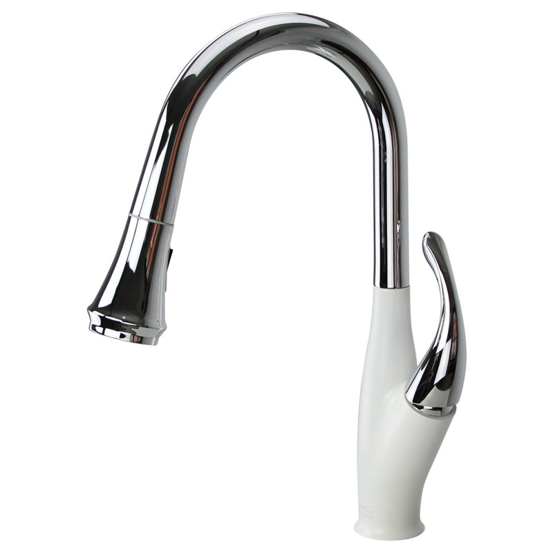Transolid Layla Pull Out Kitchen Faucet, Polished Chrome/White