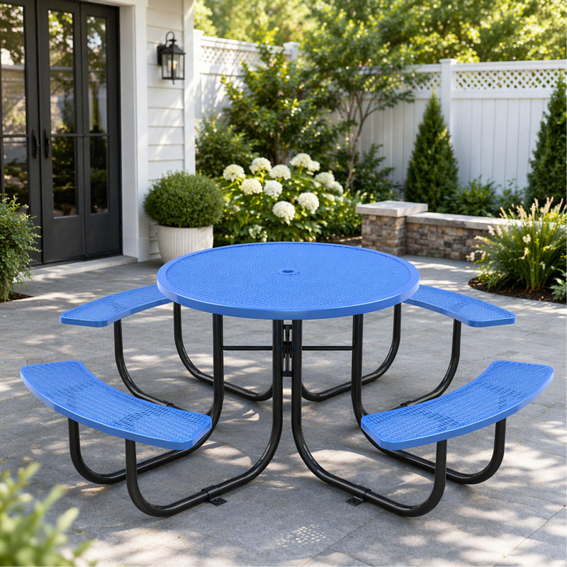 Ensemble de table ronde et de chaises avec trou pour parasol, Blue