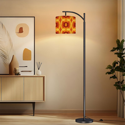 Arc Floor Lamp with Adjustable Lampshade retro vintage Mid Century Modern Seamless Standing Lamp 3 Color Temperatures Dimmable Tall Pole Lamp with Foot Switch for Bedroom