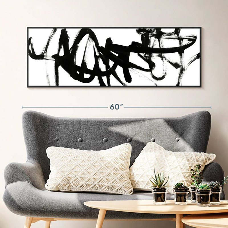 Blanc à noir Willmar V, Cadre flottant noir, 49 po x 17 po