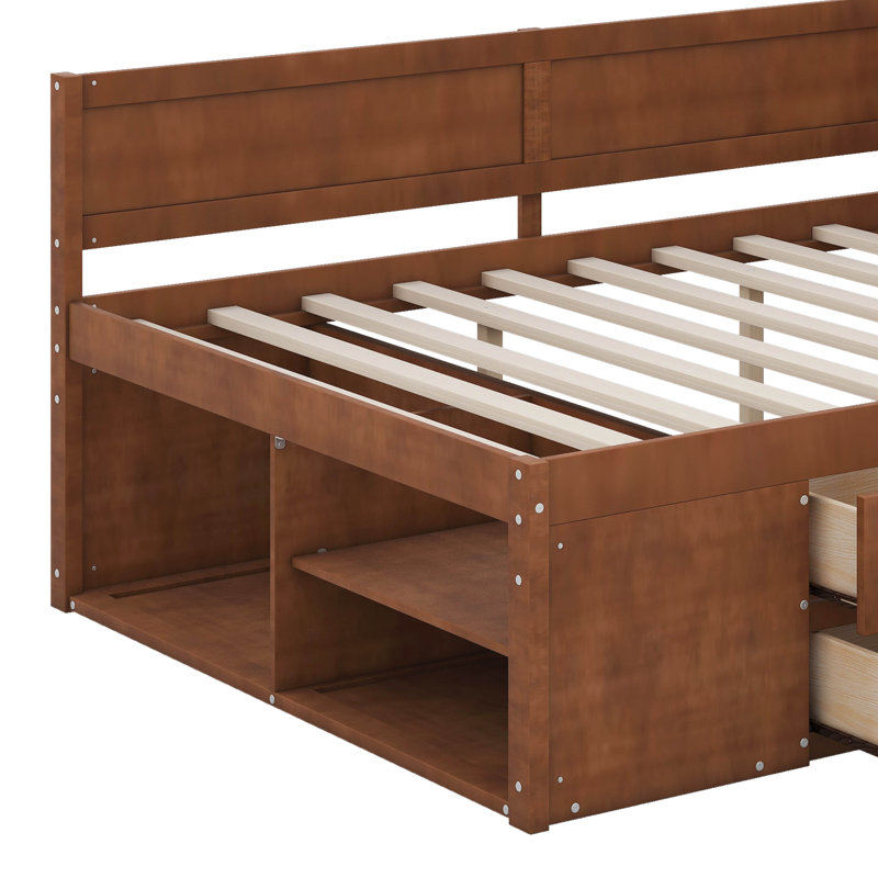 Daybed With Drawers And Shelves, Walnut, Full/Doule
