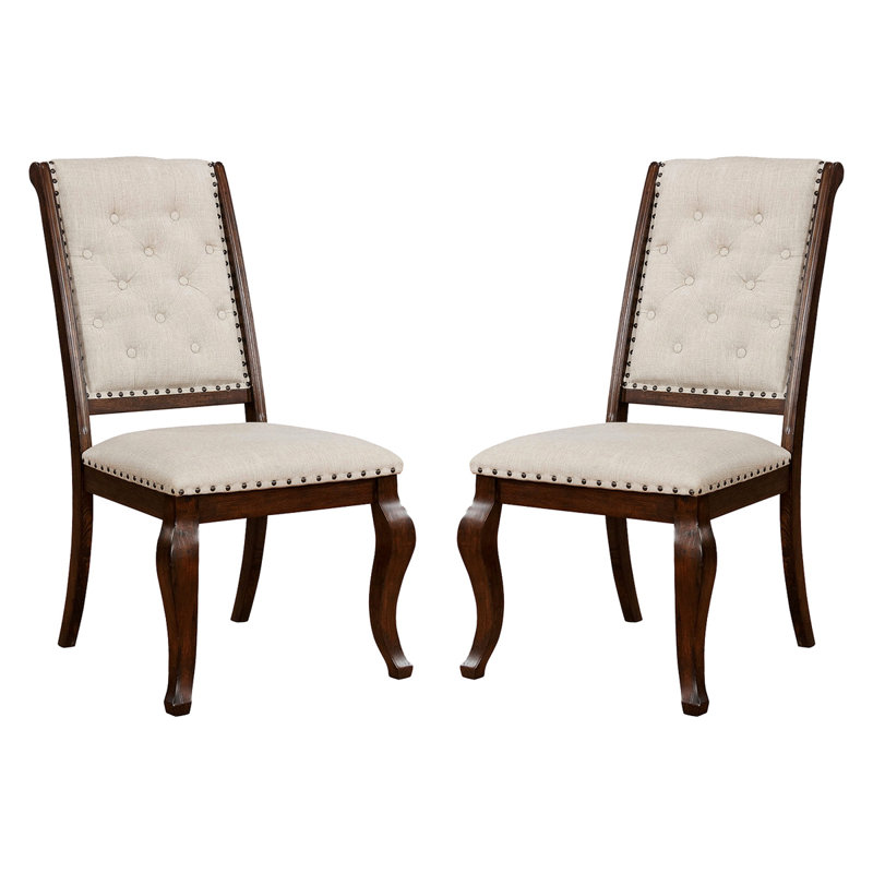 Ensemble de 2 chaises de salle à manger rembourrées en tissu, Marron foncé