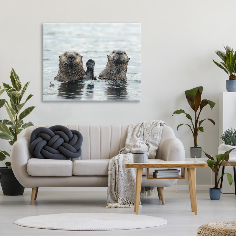 Peeking Otters In Water par Donna Bourdon, H 36 po x l 48 po x P 1,5 po