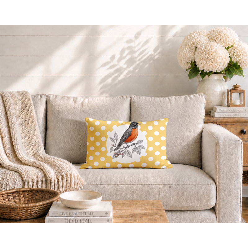 Oreiller réversible intérieur / extérieur Robin, 20 po x 14 po, Jaune