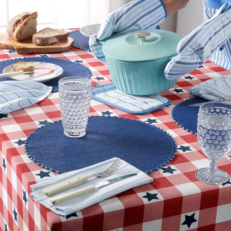 MARTHA STEWART Americana Star Gingham Plaid Tablecloth, Single Pack, Red/White/Blue