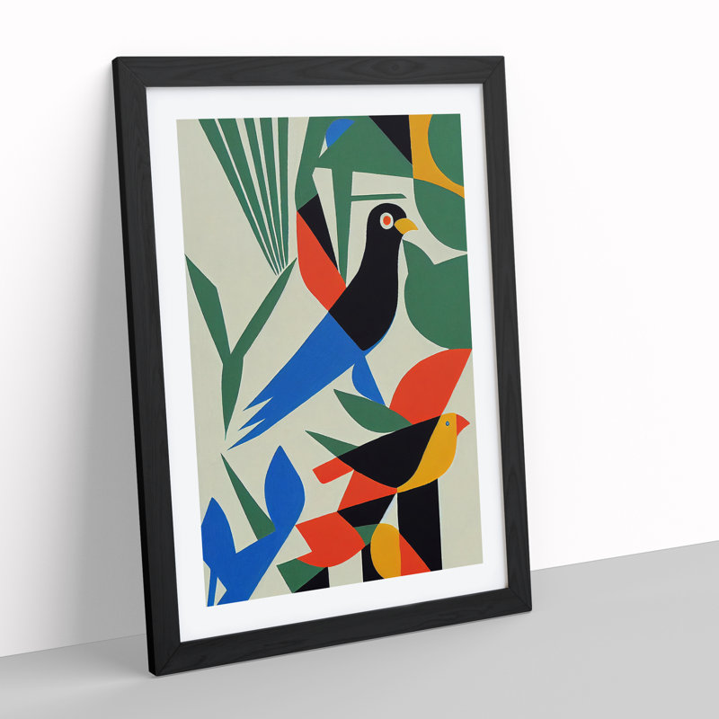 Birds in Abstract - Wall Art, 48cm H x 36cm W, Black Framed, White