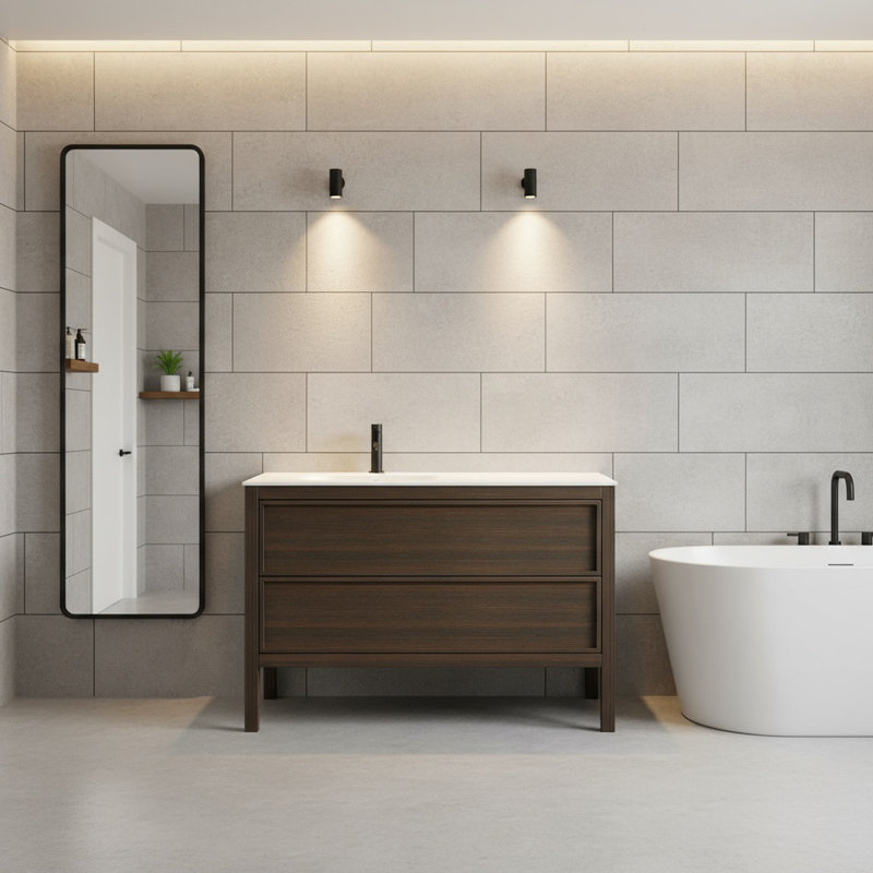 Meuble-lavabo autoportant à 2 tiroirs en chêne fumé l 48 po x P 20 po Vivian