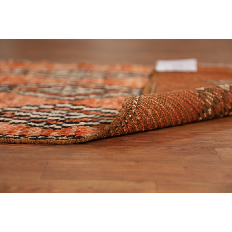 Orange Wool Moroccan Oriental Runner Rug 3x10