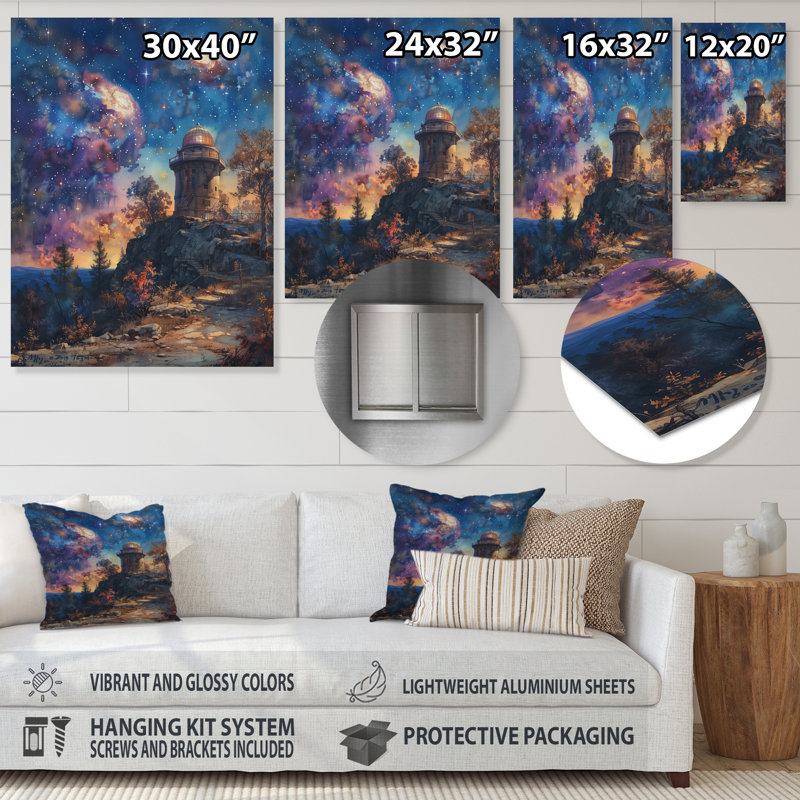 Décoration murale observatoire II - étoile bleue et mauve, Métal métal, H 12 po x l 20 po x P 1 po