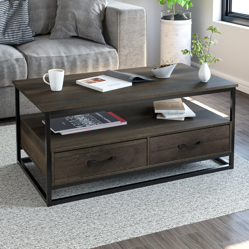 Frame Coffee Table with Storage, Dark Brown