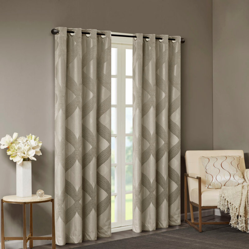 Jacquard Total Blackout Curtain Panel, 50.2" W x 84.06" L, Beige