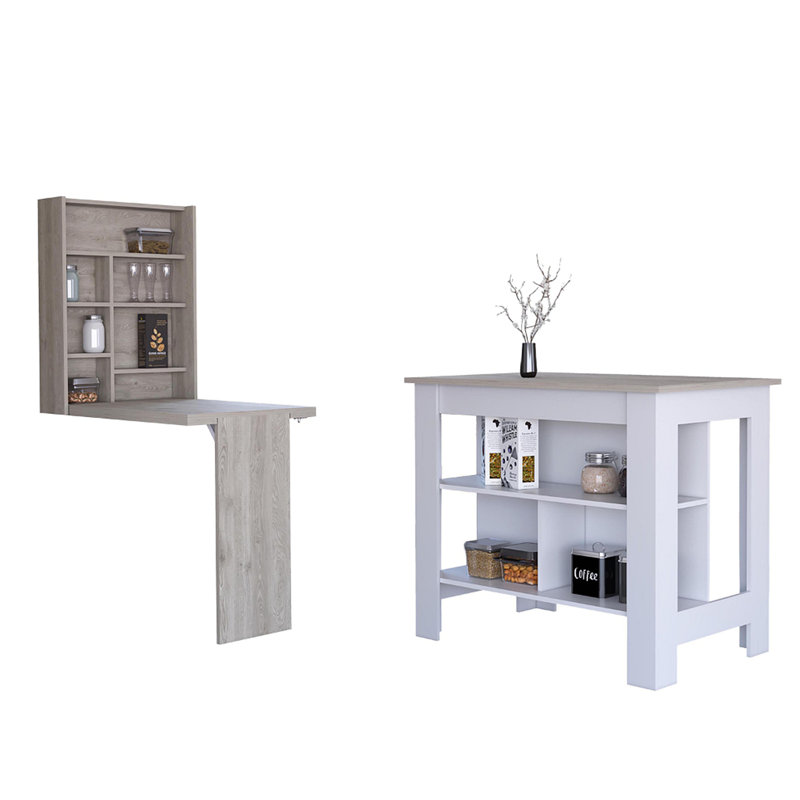 Ensemble de cuisine 2 pièces 10 pièces avec îlot de cuisine et table gris clair Wilmington