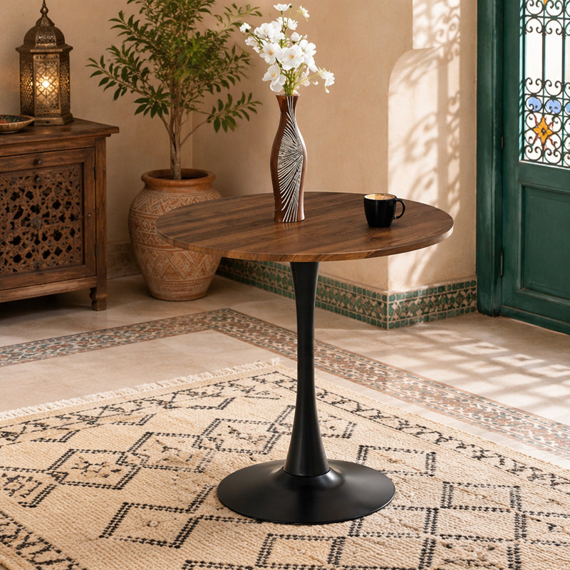 Table de salle à manger ronde, table tulipe ronde de 31,5 po avec plateau de table épaissi et piédestal en métal, table de bistro moderne Mid-Century pour la cuisine, les petits espaces, le salon et le café