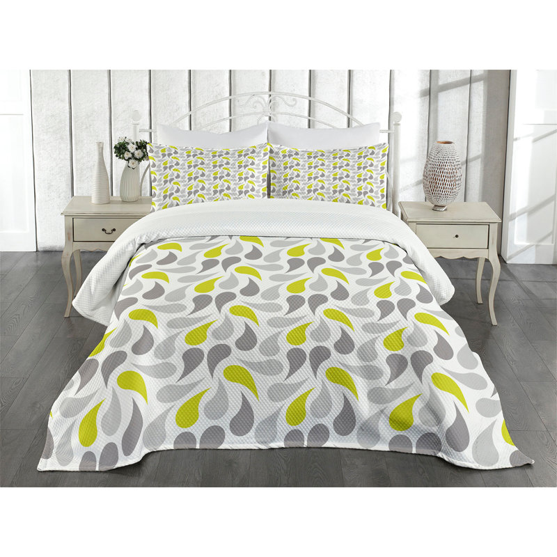 Ensemble de couvre-lit géométrique Ambesonne motif cachemire abstrait jaune vert gris blanc