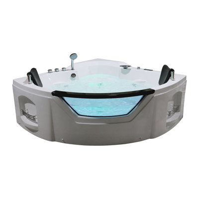 Shara 60.63-in L x 60.63-in W x 24.41-in H Acrylic Corner Whirlpool Massage Tub in Glossy White