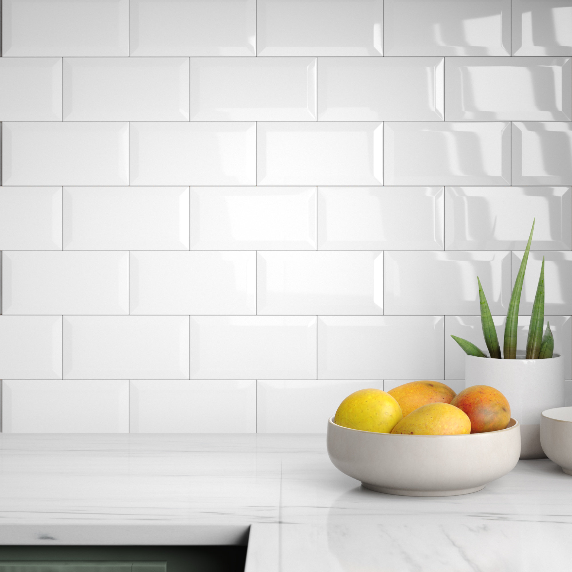 Santorini Biselado 4" x 8" Beveled Ceramic Subway Wall Tile, Bright White
