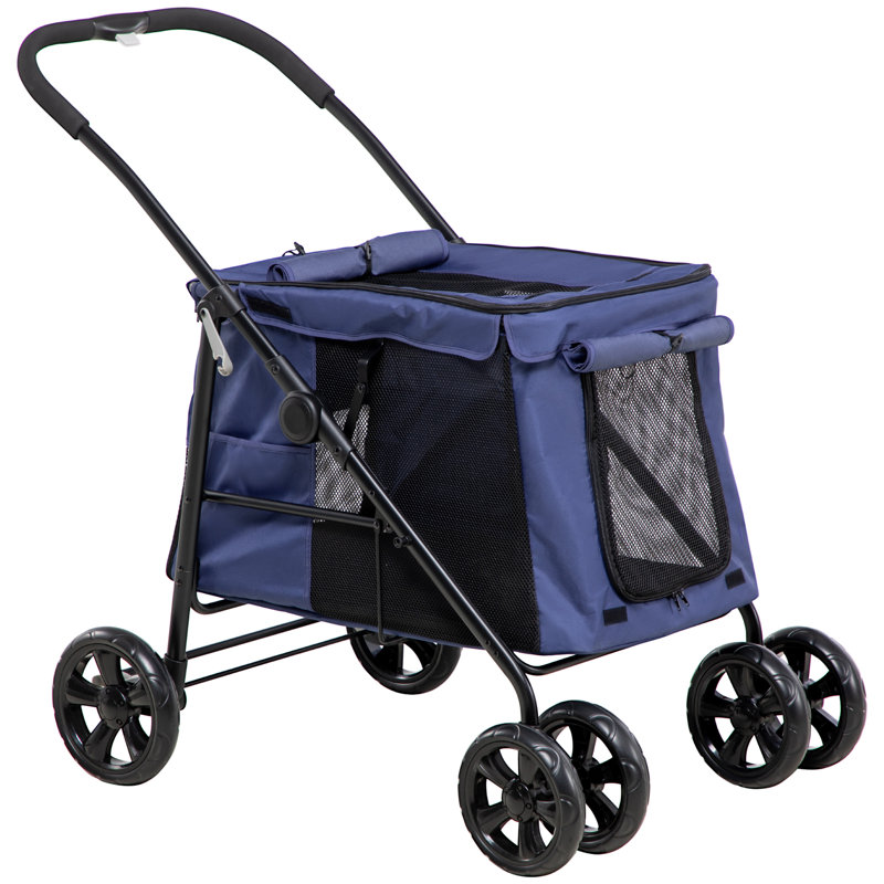 Foldable Pet Stroller, Blue/Black