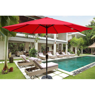 Parasol de patio extérieur 10pi (3 m) sans rabat, 8 pièces, avec inclinaison, avec manivelle, sans base, rouge, taille de poteau 38 mm