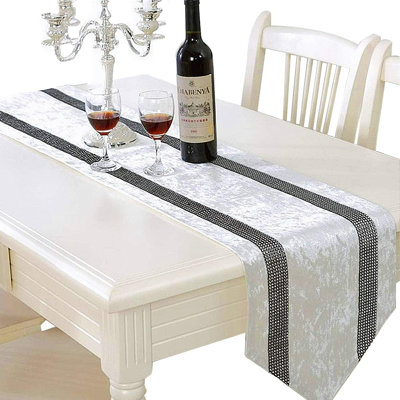 98 inch long cream white glitter table flag