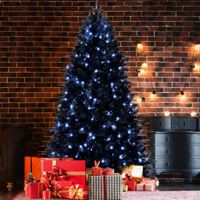 5ft Black Christmas Tree With 250 White Led Lights, 1076 Tips Pe+, Ideal For Spooky And Elegant Winter Displays Themes