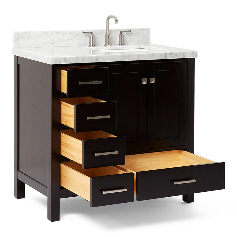 Ensemble de meuble-lavabo simple 37 po Cambridge, Espresso, Marbre de Carrare