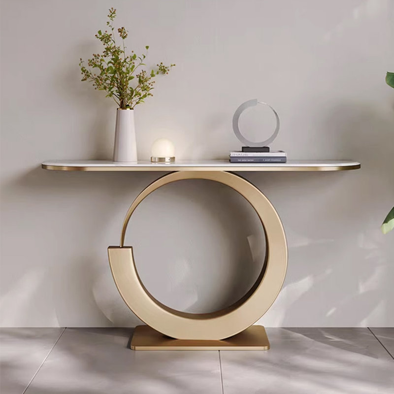 Console moderne en pierre frittée simple., H 31,5 po x l 54,3 po x P 11,8 po, Doré