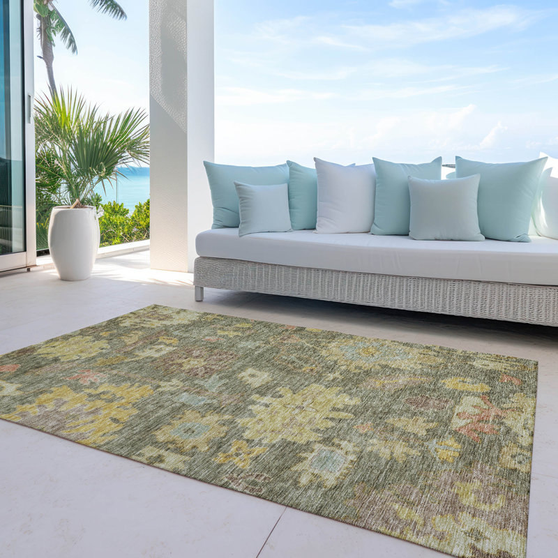 Tapis intérieur / extérieur lavable Tirana Aloe , 10 pi x 14 pi