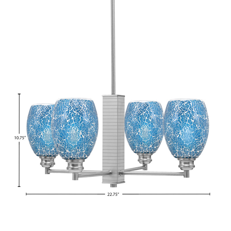 Lustre à 4 lumières Edge avec verre fusion 5 po, Nickel brossé, Turquoise