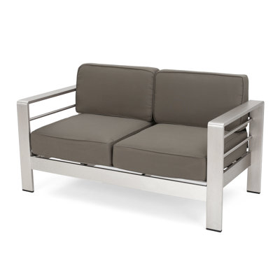 56.75'' Metal Outdoor Loveseat with Cushions