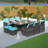 Amher 10 - Person Wicker Patio Dining Set with Rectangular Table , Cushions Included-839580213-927614629