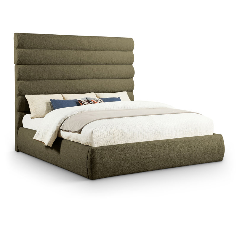 Elessio Boucle Fabric Bed, King, Olive Boucle Fabric