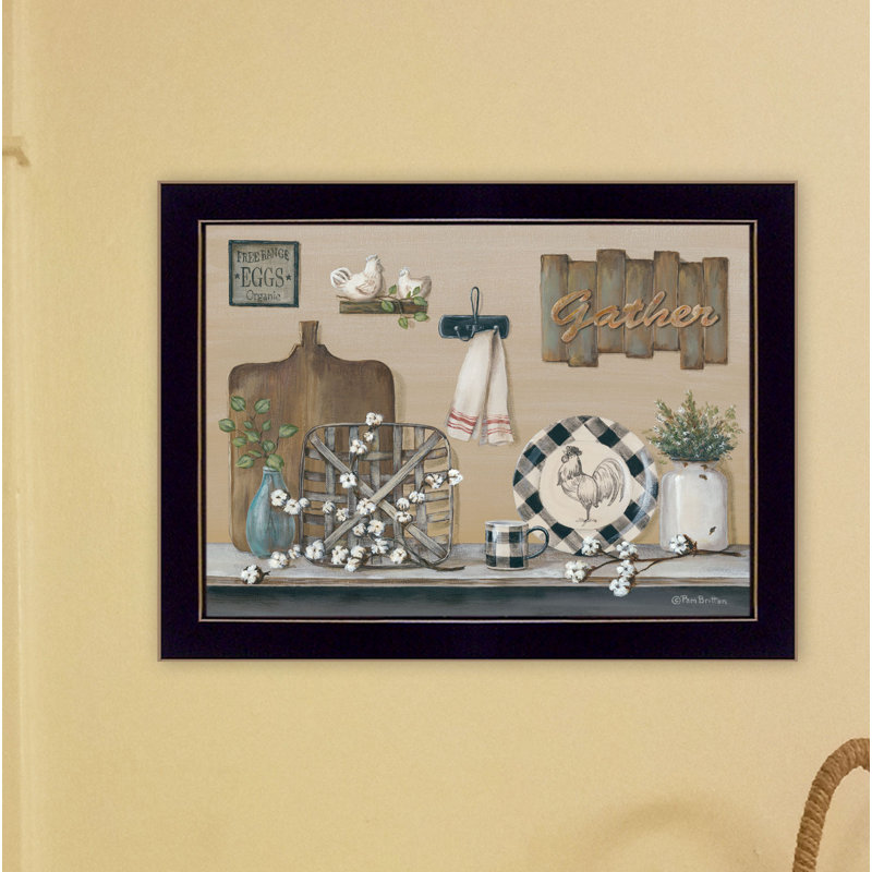«Farmhouse Kitchen», art mural encadré pour le salon et la maison par Pam Britton, Cadre noir