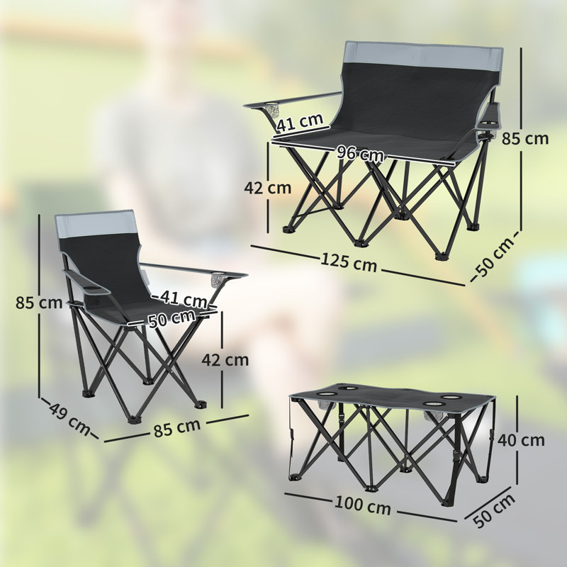 Rectangular 4 - Person 95Cm L Outdoor Portable Picnic Table Set, Black/Light Gray