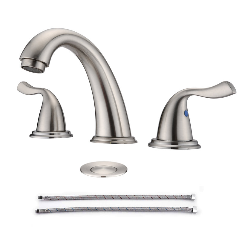 Robinet de salle de bain à large entraxe avec bonde, Nickel brossé