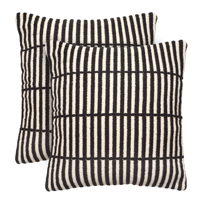 Housses de coussin en coton recyclé 20 po x 20 po avec rembourrage, ensemble de 2 housses de coussin décoratives tissées en noir et blanc à motif géométrique
