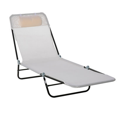 Méridienne pliante Outsunny, chaise longue de bronzage de piscine, chaise longue d'extérieur avec dossier inclinable, siège en filet respirant, appui-tête pour la plage, cour, patio, blanc crème