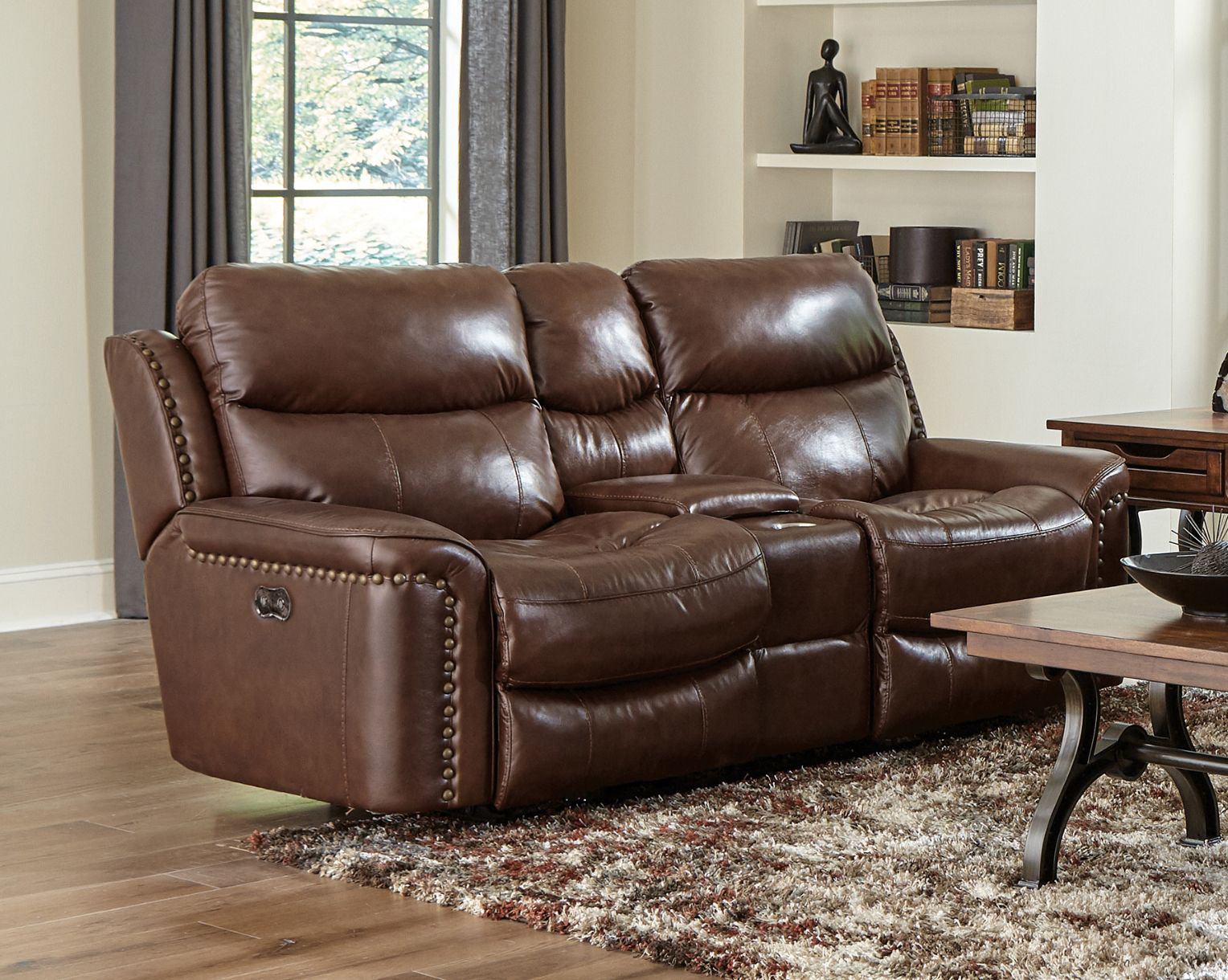 Top Grain Italian Leather Match Power Reclining Console Loveseat with USB Charging Ports