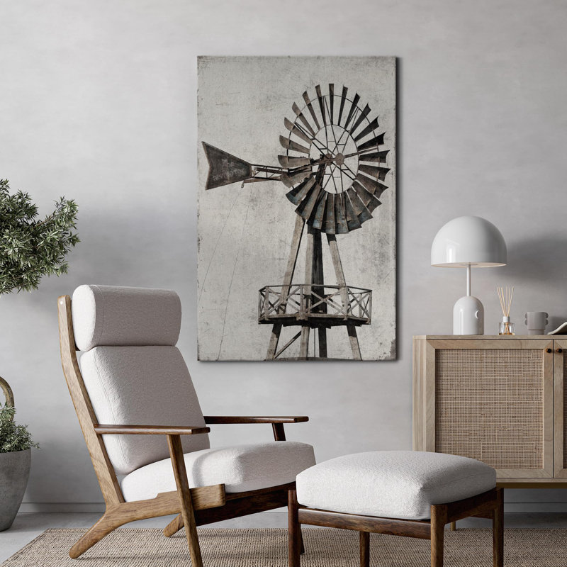 Architecture Building " Windmill Rustic Country Landscape Photography Vintage Decor Farmhouse Rustic ", Wrapped Canvas